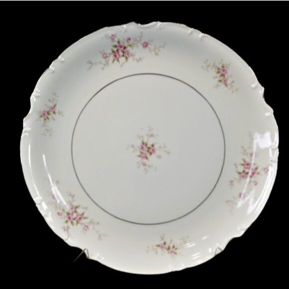 Mikasa VERSAILLES 9344 Vegetable Serving Bowl 9 Inch Silver Trim Pink Roses - Picture 1 of 7